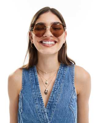 Aire Cosmic Love Heart Sunglasses In Tan-brown In Pink