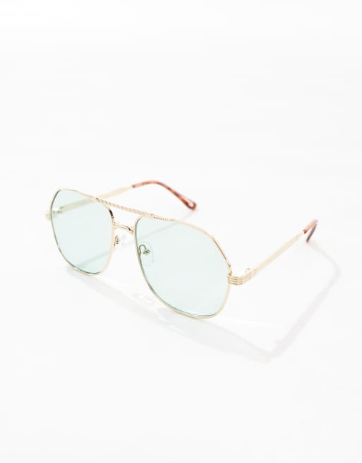AIRE cosmos metal aviator sunglasses in green/gold | ASOS display picture 2