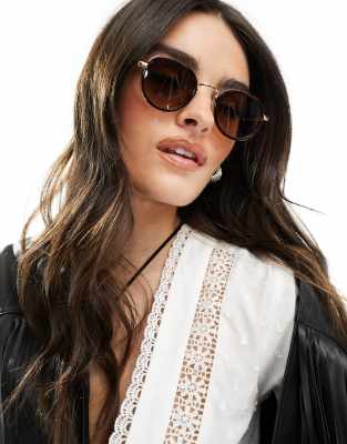 Aire Cygnus Round Sunglasses In Brown/gold