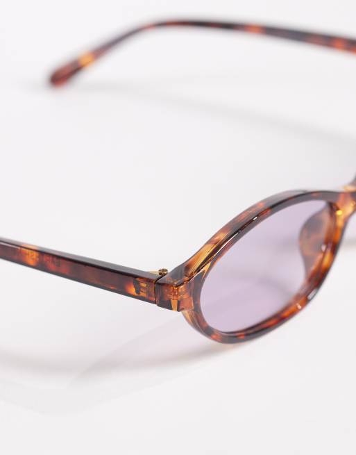 AIRE earthshine slim oval sunglasses in amber tort with lilac tinted lens, 2 of 3