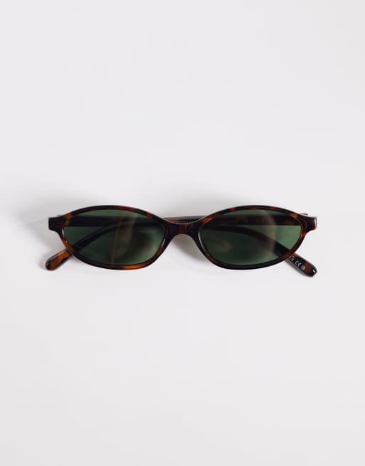 AIRE earthshine slim oval sunglasses in tortoiseshell with green lens, 3 of 3