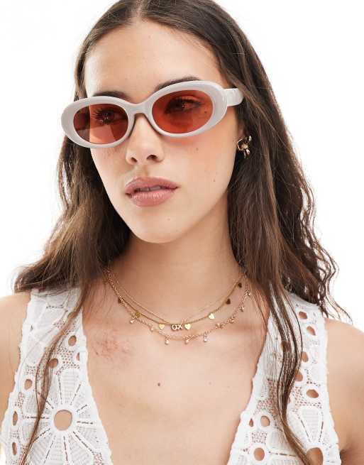 Aire Epsilon oval sunglasses with pink lenses in taupe