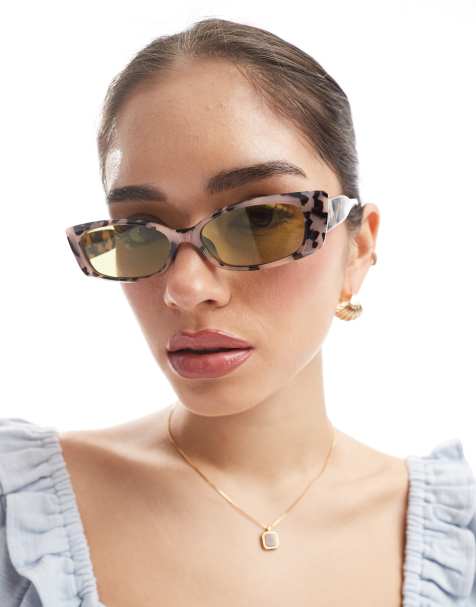 AIRE equinox pointed rectangle sunglasses in cookie tort with green lens - view 1