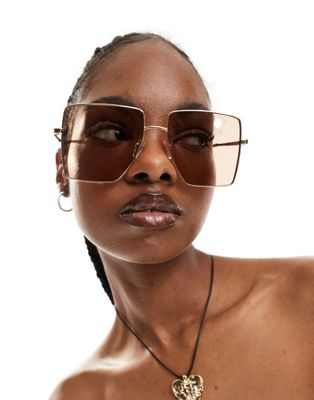 Aire Hadron Square Metal Sunglasses In Brown In Gold