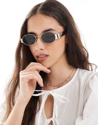 Aire - Mars II - Schmale, ovale Sonnenbrille mit Metallrahmen in Schildpatt-Optik-Goldfarben