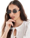 [Aire] Aire Mars II slim oval metal frame sunglasses with tort-Gold No Size GOLD