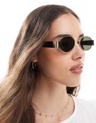 Aire Mars Ii Slim Oval Metal Frame Sunglasses With Tort-gold
