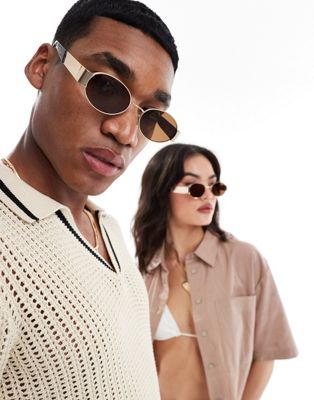 Aire Mars Oval Sunglasses In Brown/gold