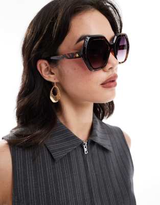 Aire Meteor Hexagonal Sunglasses In Tortoiseshell-brown In Black