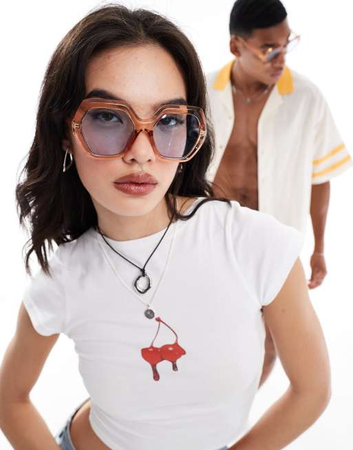 AIRE - Meteor - Lunettes de soleil hexagonales avec verres menthe - Pêche