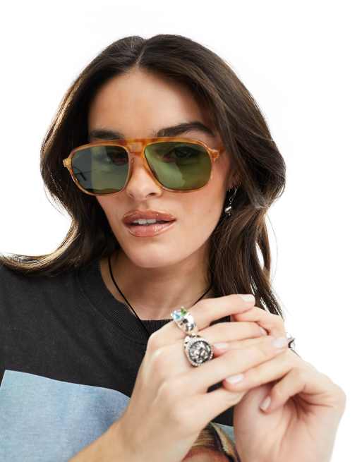 Aire – Monoceros – Szylkretowe okulary przeciwsłoneczne typu aviator z soczewkami w kolorze khaki