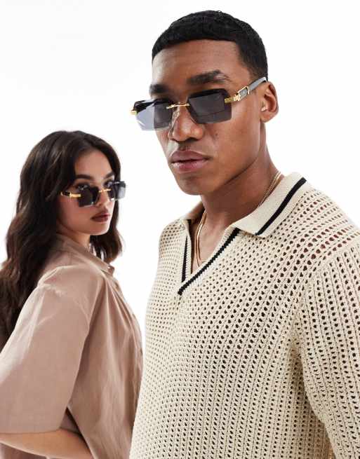AIRE – Nebula – Rechteckige Sonnenbrille in Schwarz/Gold