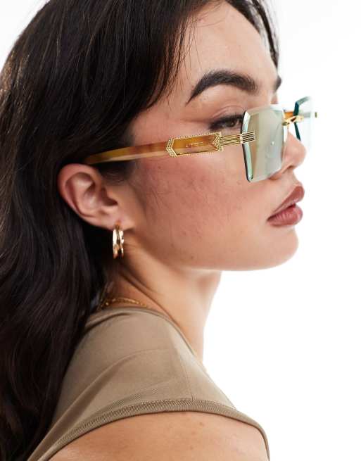 AIRE nebula rectangle metal sunglasses in green/gold, 2 of 4