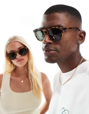 Nucleus round sunglasses with green lenses in dark tort-Brown