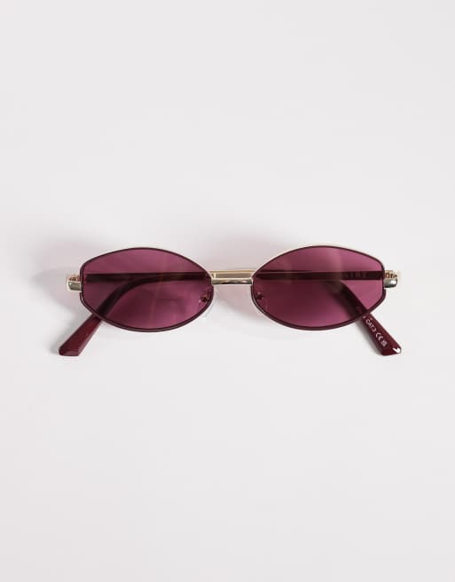 AIRE - Objective - Lunettes de soleil fines ovales en métal à verres bordeaux - Doré, 3 de 3
