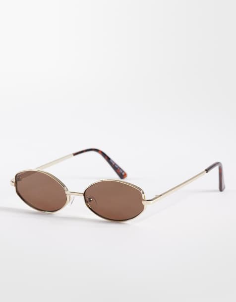 AIRE – Objective – Schmale, ovale Sonnenbrille aus Metall in Gold mit Gläsern in Braun - view 1