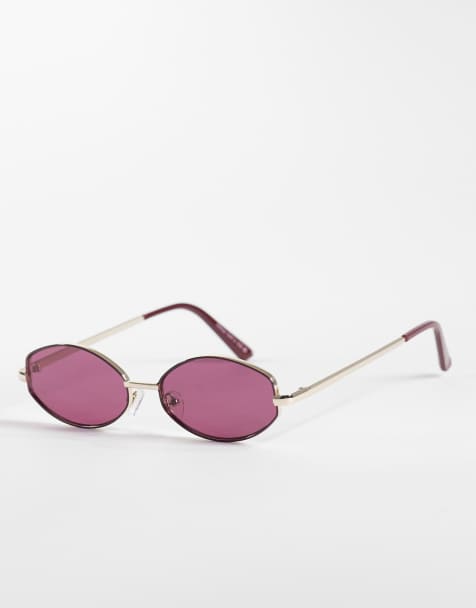 AIRE objective slim oval metal sunglasses in gold with burgundy lens - view 1