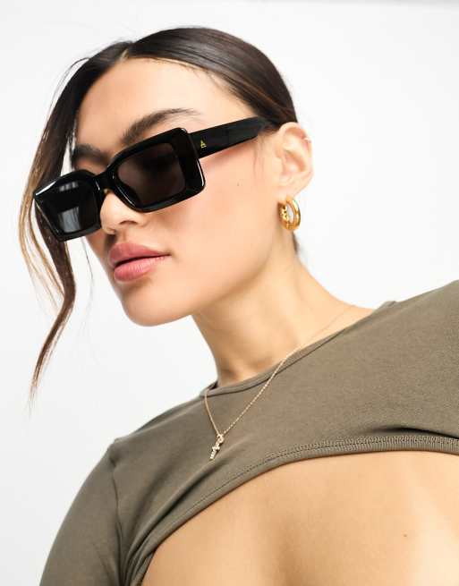 AIRE parallax 90s rectangle sunglasses in black | ASOS display picture 3