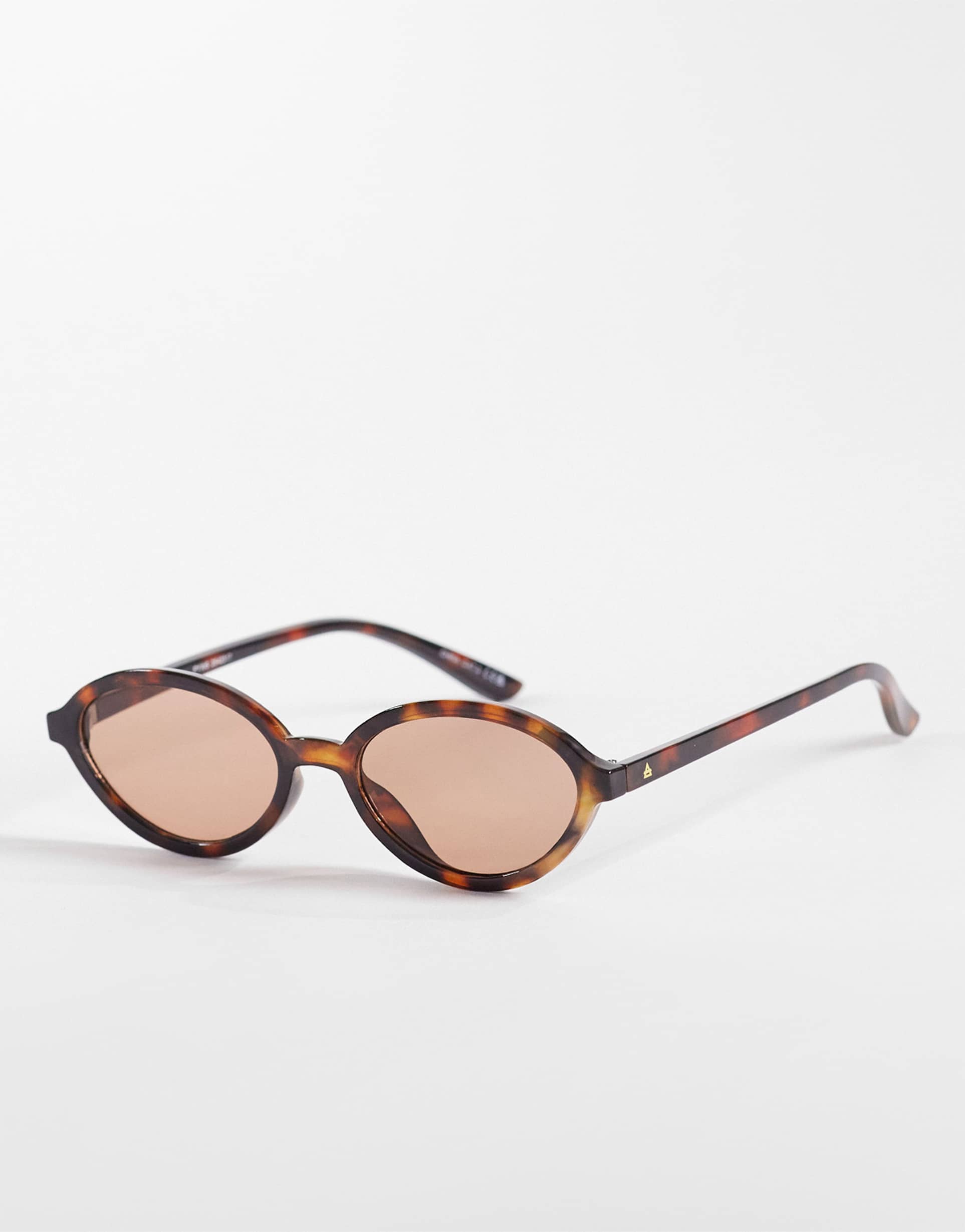 aire pyxis slim round sunglasses in dark tort with amber tinted lens