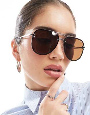 Aire AIRE quartz metal aviator sunglasses in brown