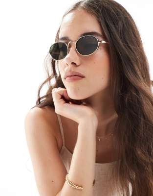 Regulus round metal frame sunglasses with green lens in gold
