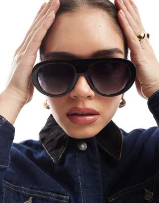 Aire AIRE satellie shield aviator sunglasses in black with gradient lens