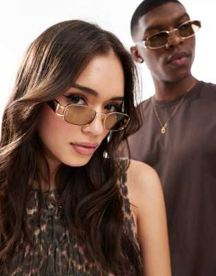 sirius rimless rectangle sunglasses in gold and tort-Brown