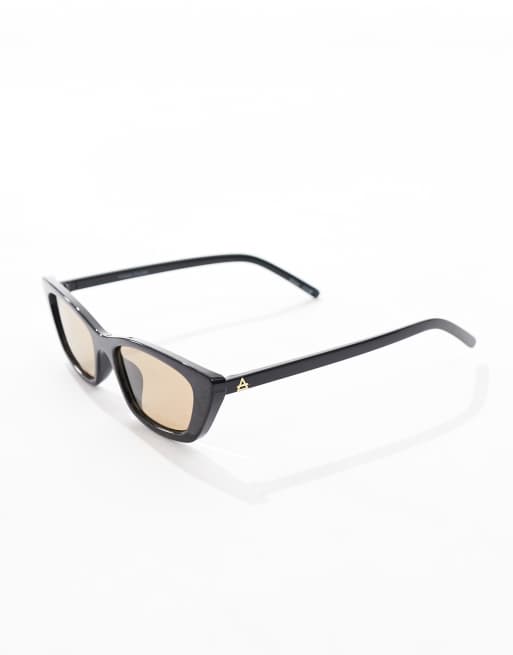 Aire Titania slim cateye sunglasses with brown smoke lenses in black