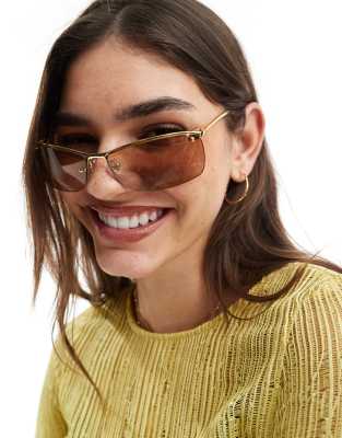 Aire Vega Metal Rectangle Sunglasses In Gold