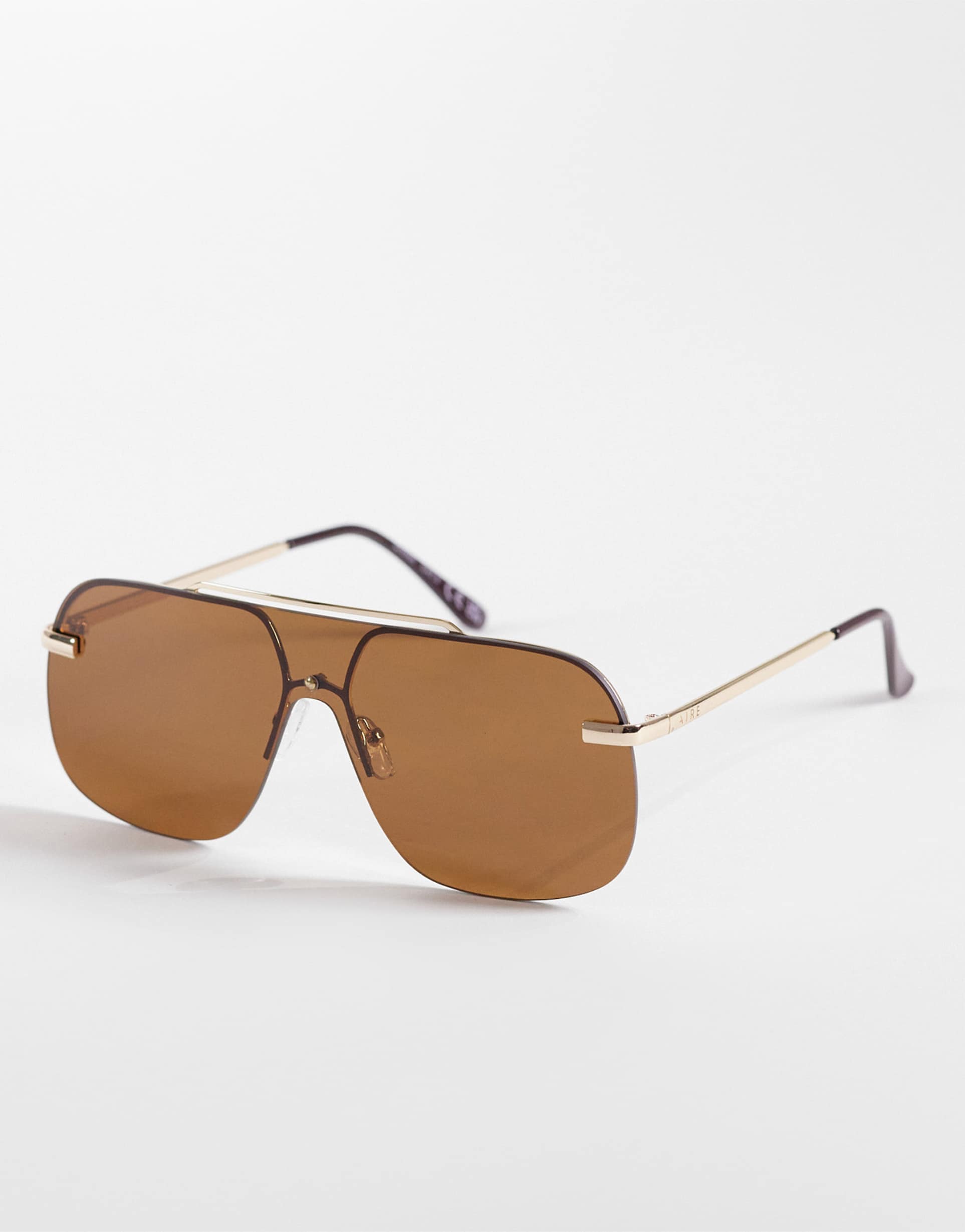 aire venatici rimless shield sunglasses in gold tone and brown