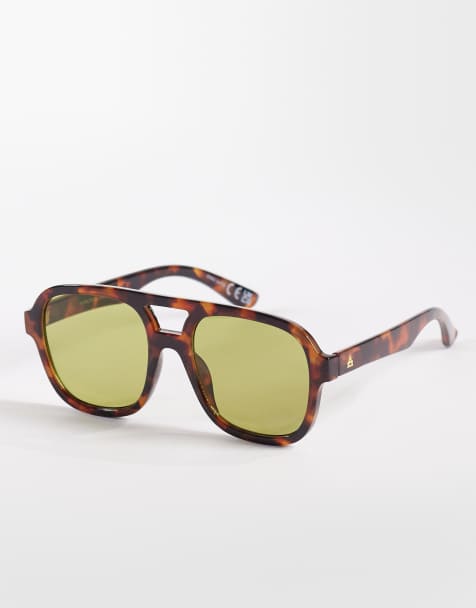 AIRE whirlpool aviator sunglasses in dark tort with green lens  - BROWN