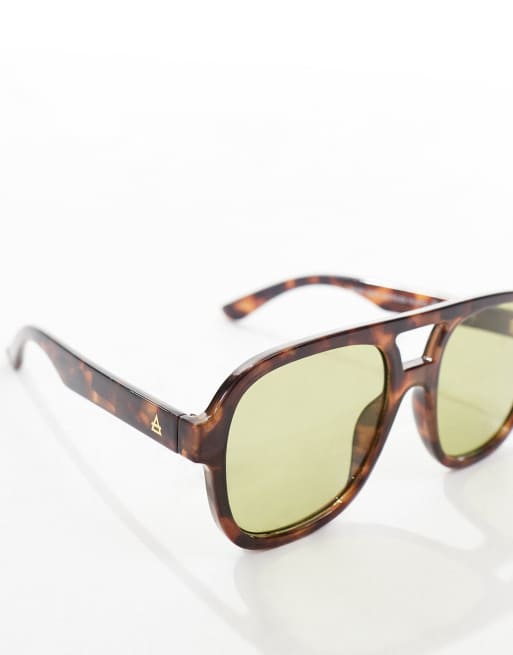AIRE whirlpool aviator sunglasses in dark tort with green lens , 2 of 3