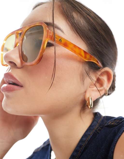 AIRE whirlpool aviator sunglasses in vintage tort with green lens