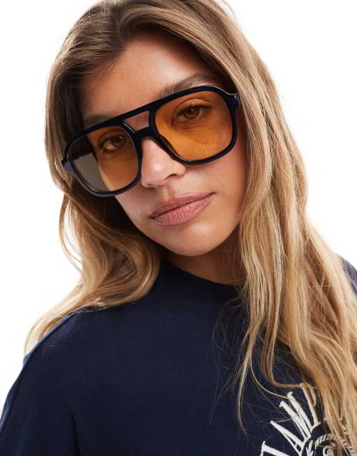 Aire - Whirlpool - Marineblå oversized aviator-solbriller med guldfarvede glas, 3 af 3