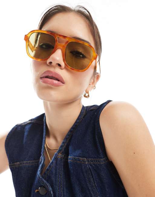 Aire – Whirlpool – Okulary przeciwsłoneczne typu aviator z szylkretowymi oprawkami i zielonymi soczewkami