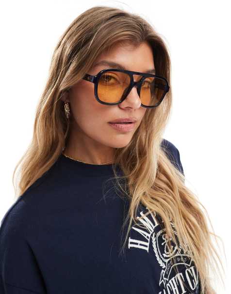 Aire – Whirlpool – Oversize-Pilotensonnenbrille in Marineblau mit goldfarbenen Gläsern - view 1