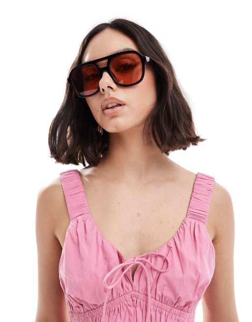 AIRE - Whirlpool - Oversized aviator-solbriller i sort med lysebrune glas