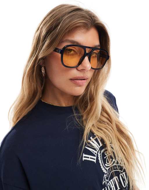 Aire Whirlpool oversized aviator sunglasses in navy with golden lens