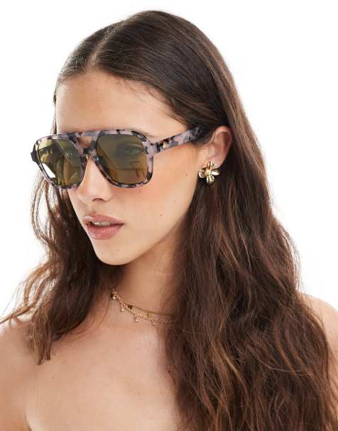 Aire Whirlpool - Oversized pilotenzonnebril met gele lens in charcoal tortoise - view 1