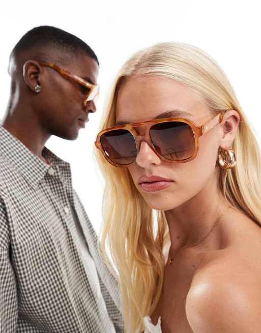 Aire - Whirlpool - Sorte store aviator-solbriller med vintage-skildpaddemønster