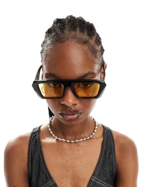 AIRE x ASOS – Apheta – Czarne okulary przeciwsłoneczne z kwadratowymi oprawkami i żółtymi soczewkami