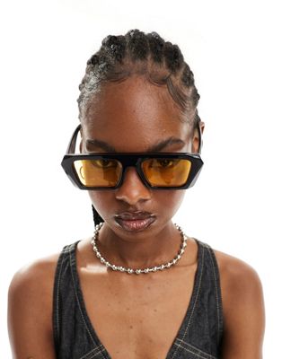 AIRE X ASOS apheta square frame sunglasses in black with yellow lens