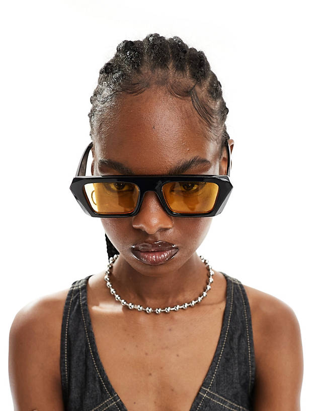 Aire - x asos apheta square frame sunglasses in black with yellow lens