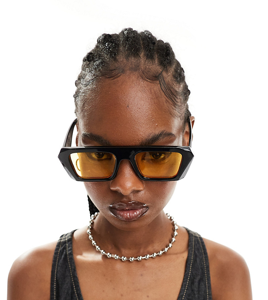 Aire X Asos Apheta Square Frame Sunglasses In Black With Yellow Lenses