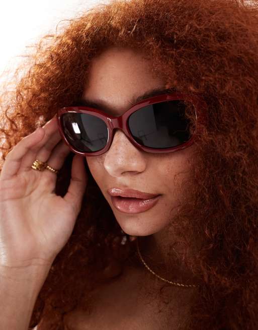 AIRE X ASOS - Apsis - Ovale zonnebril in rood met rookglazen
