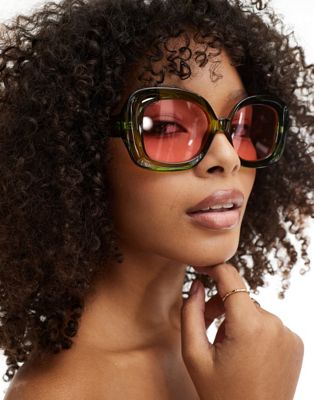 AIRE X ASOS celestial square sunglasses in green with pink lens