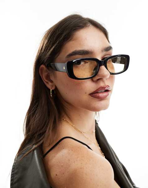 AIRE X ASOS – Ceres – Rechteckige Sonnenbrille in Schwarz mit Gläsern in Gelb - view 1