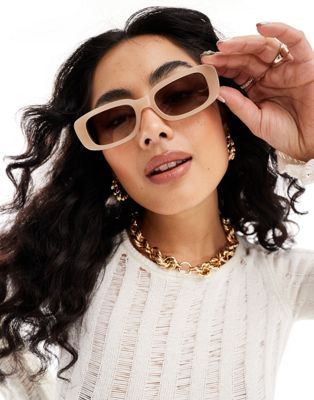 Aire X Asos Ceres Rectangle Sunglasses In Beige With Tort Arms-brown