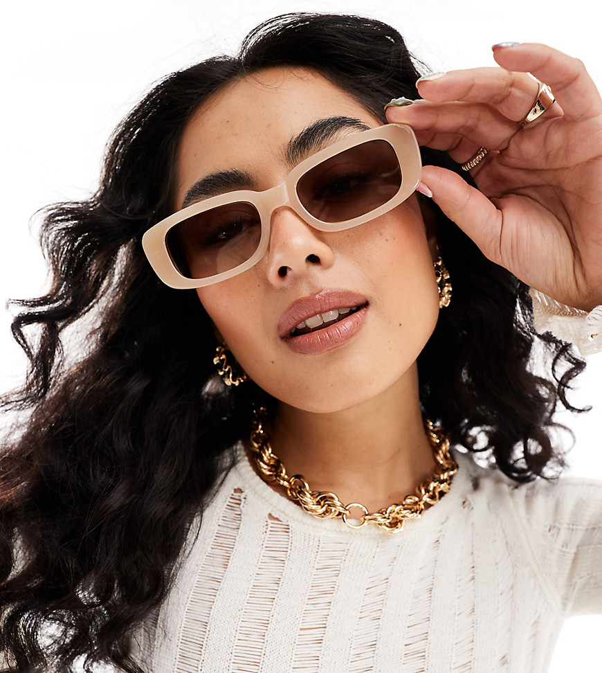 X ASOS ceres rectangle sunglasses in beige with tort arms-Brown