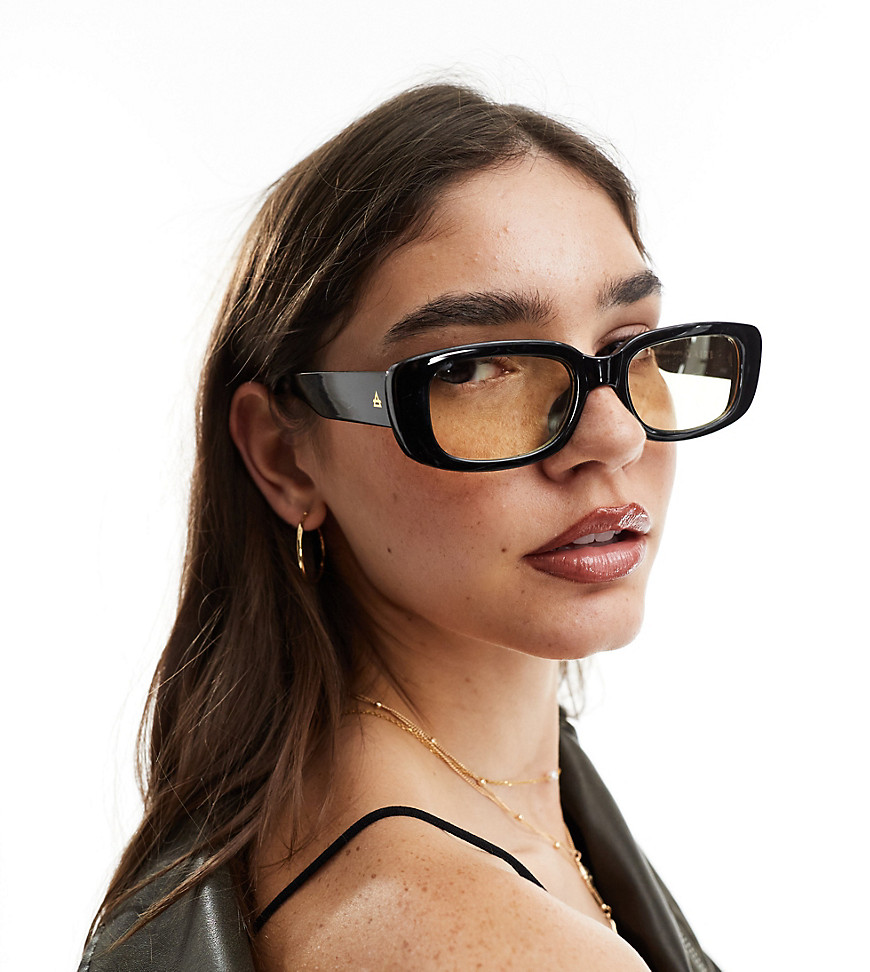Aire X Asos Ceres Rectangle Sunglasses In Black With Yellow Lenses